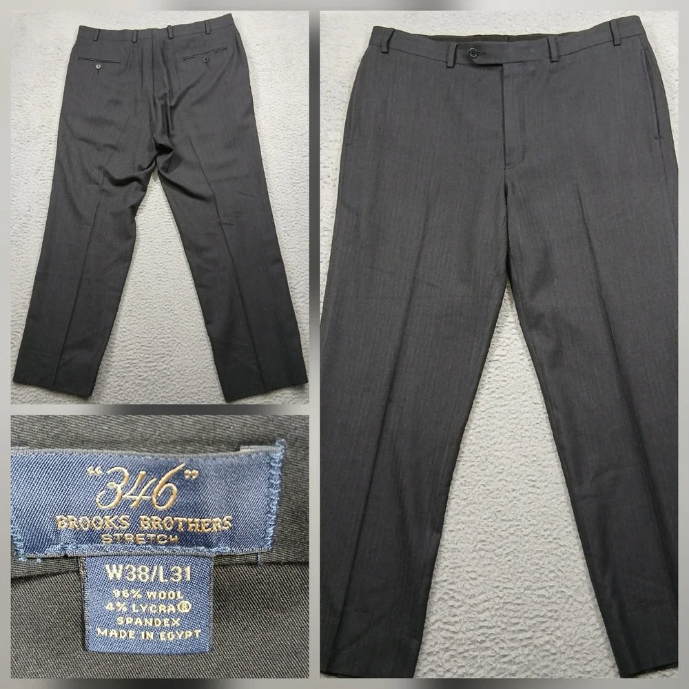Brooks Brothers 346 Stretch Dress Pants Men's 38x31 Charcoal Wool Blend - Picture 1 of 7